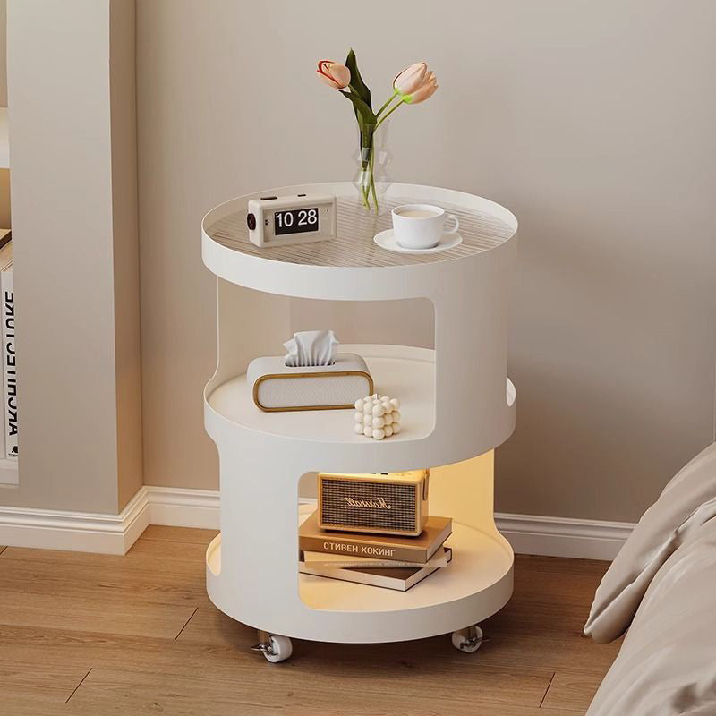 Modern Cylinder Glass Iron 2-Tier Nightstand