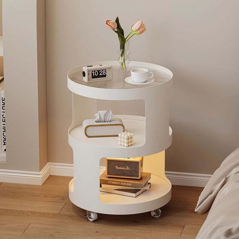 Modern Cylinder Glass Iron 2-Tier Nightstand