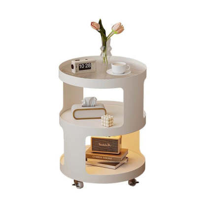 Modern Cylinder Glass Iron 2-Tier Nightstand
