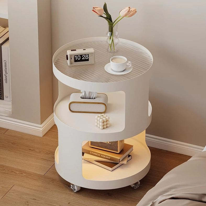 Modern Cylinder Glass Iron 2-Tier Nightstand