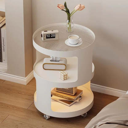 Modern Cylinder Glass Iron 2-Tier Nightstand