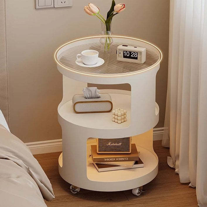 Modern Cylinder Glass Iron 2-Tier Nightstand — White