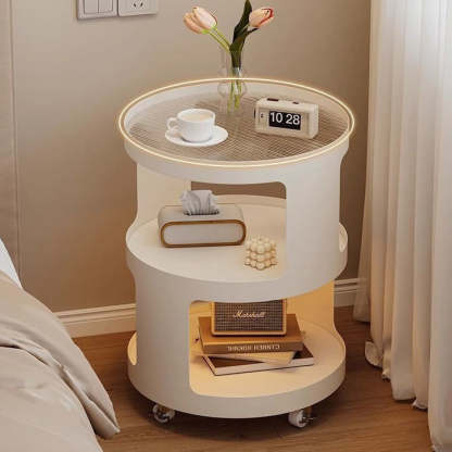 Modern Cylinder Glass Iron 2-Tier Nightstand — White
