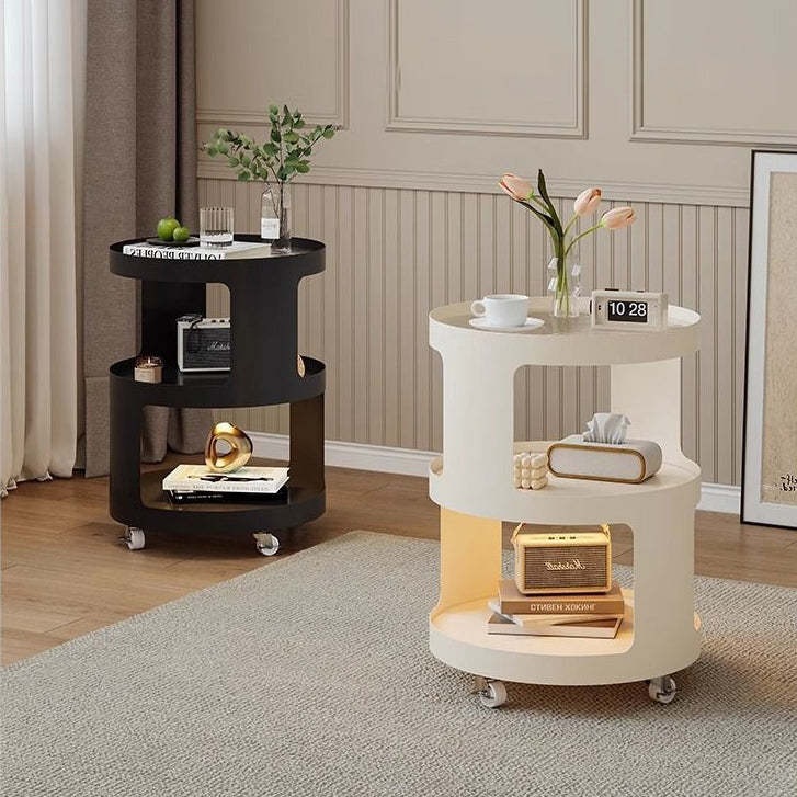 Modern Cylinder Glass Iron 2-Tier Nightstand — Black