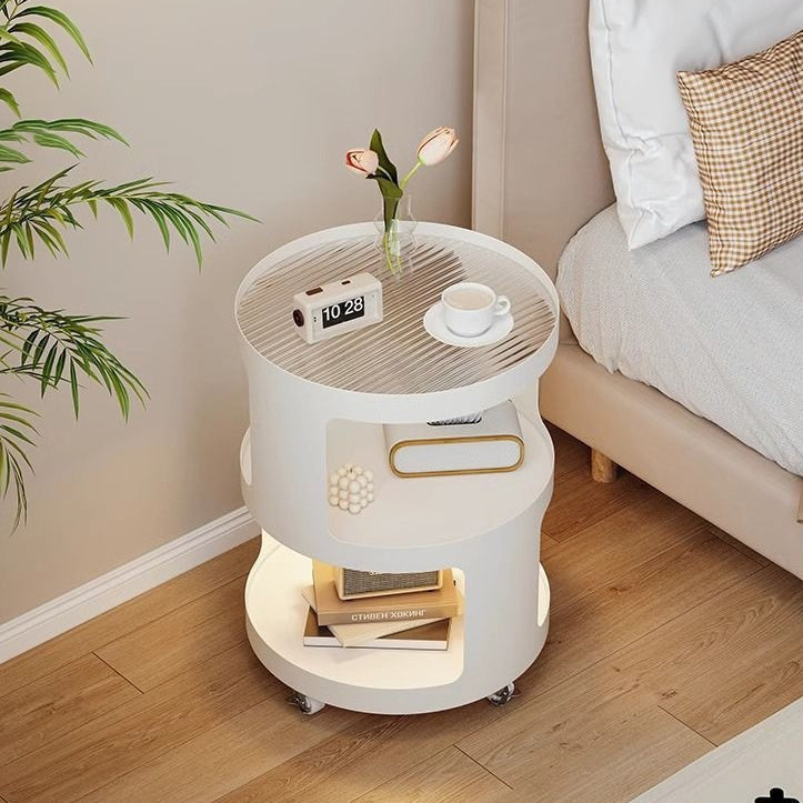 Modern Cylinder Glass Iron 2-Tier Nightstand