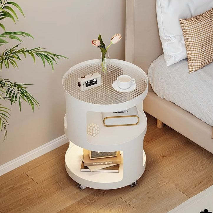Modern Cylinder Glass Iron 2-Tier Nightstand