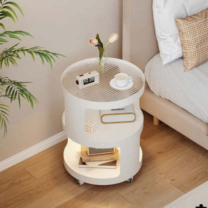 Modern Cylinder Glass Iron 2-Tier Nightstand