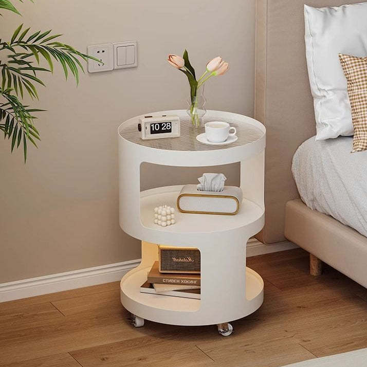 Minimalist cylinder 2-tier iron glass wood nightstands
