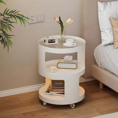 Modern Cylinder Glass Iron 2-Tier Nightstand