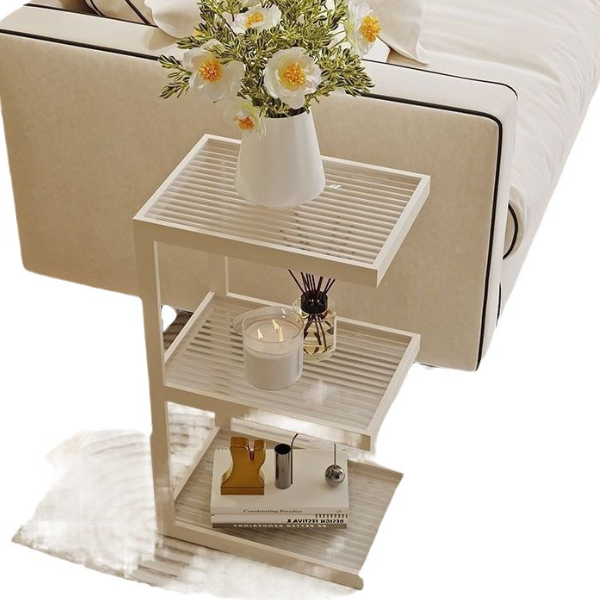 Contemporary Glass Iron Multi-Tier Side Table — 3 / White