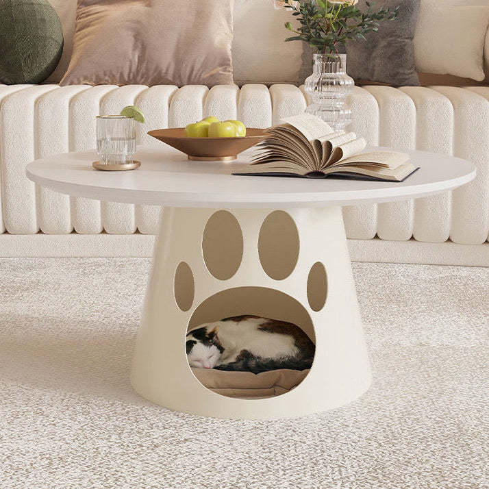 Black creative scratching 1-cabinet coffee tables — 15.75" H x 23.6" Dia / White