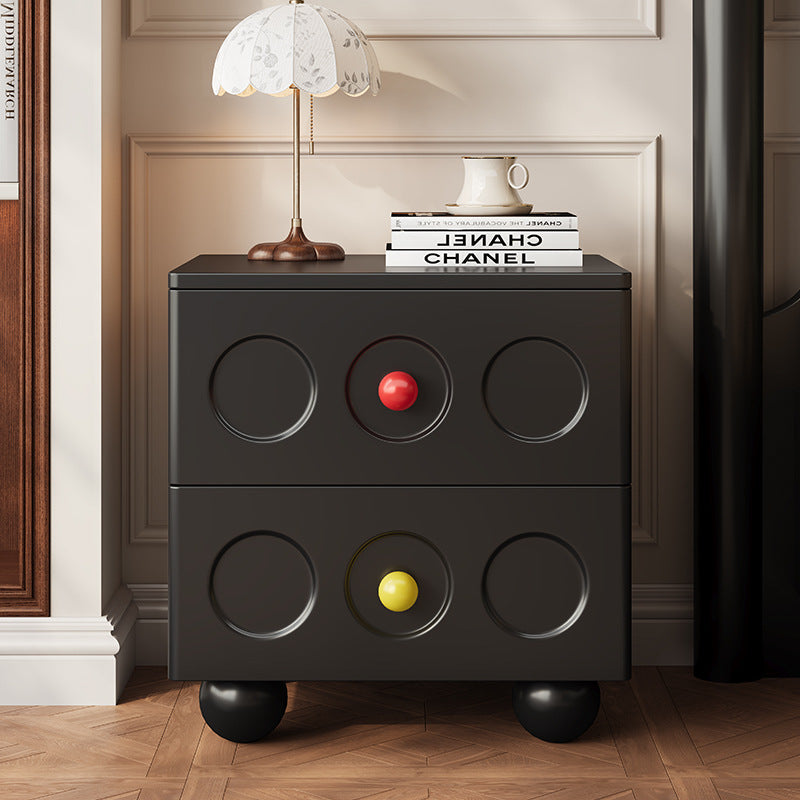 Retro Square Rubberwood 2-Drawer Nightstand — Walnut