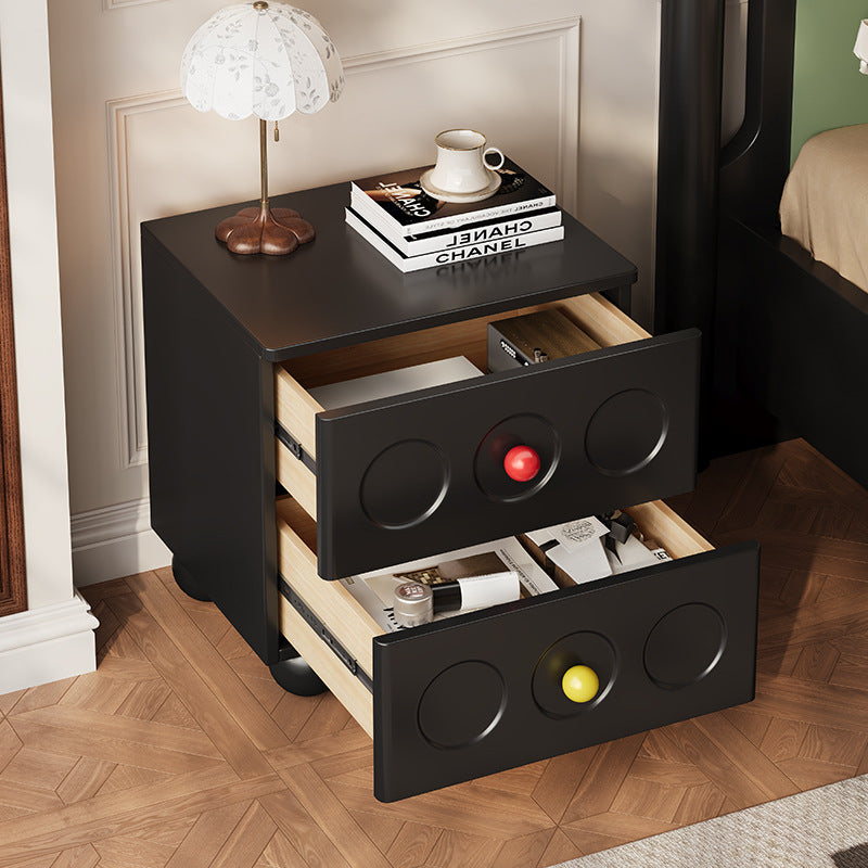 Retro Square Rubberwood 2-Drawer Nightstand