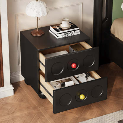 Retro Square Rubberwood 2-Drawer Nightstand