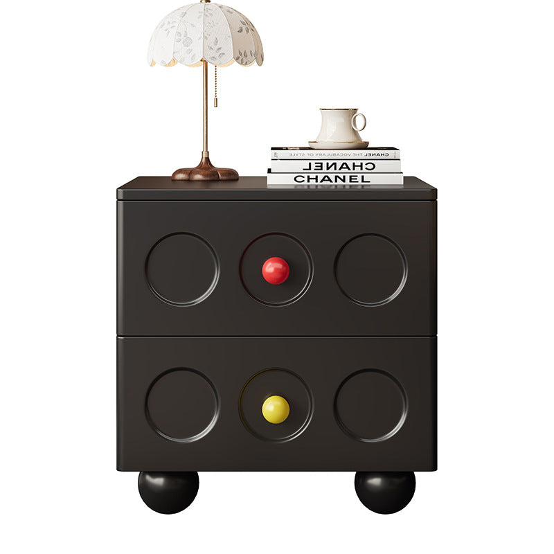 Retro Square Rubberwood 2-Drawer Nightstand