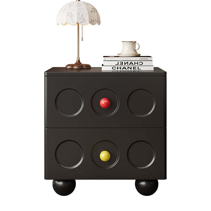 Retro Square Rubberwood 2-Drawer Nightstand