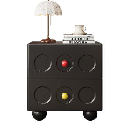 Retro Square Rubberwood 2-Drawer Nightstand