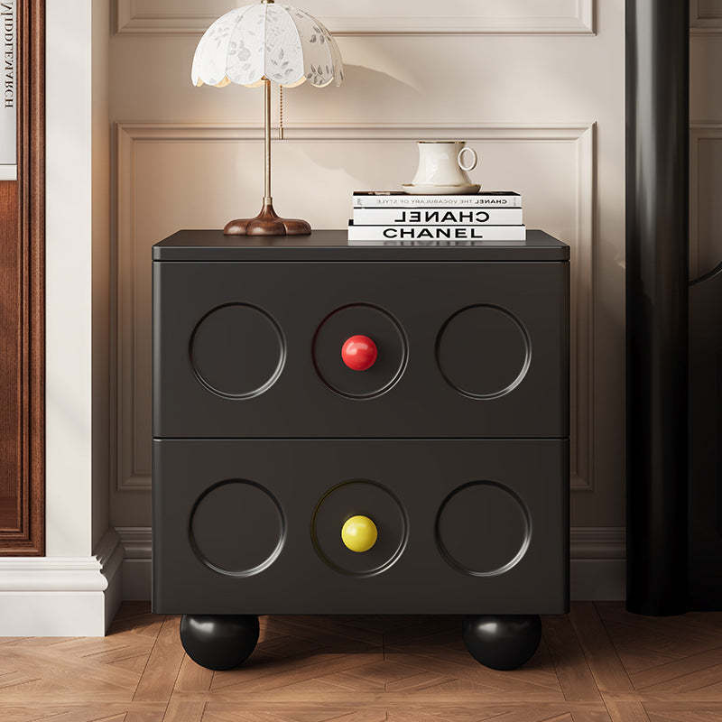 Retro Square Rubberwood 2-Drawer Nightstand — Walnut