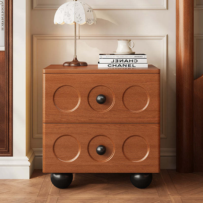 Retro Square Rubberwood 2-Drawer Nightstand — Black