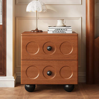 Retro Square Rubberwood 2-Drawer Nightstand — Black