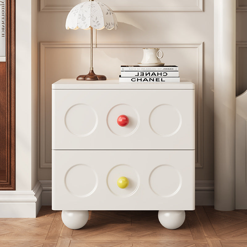 Retro Square Rubberwood 2-Drawer Nightstand — White