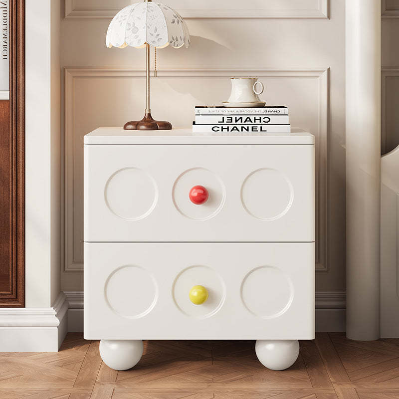 Retro Rubberwood 2-Drawer Nightstand — White
