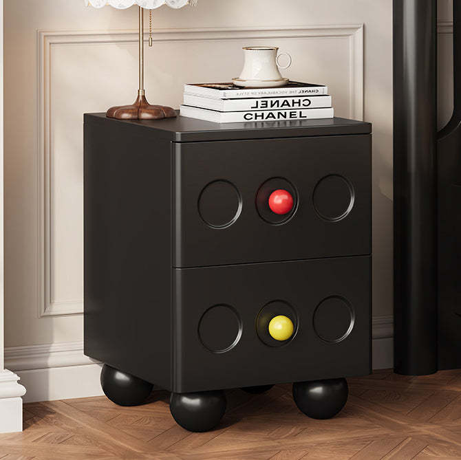 Retro Square Rubberwood 2-Drawer Nightstand