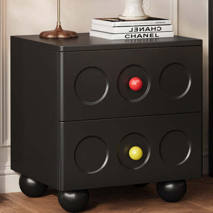 Retro Square Rubberwood 2-Drawer Nightstand