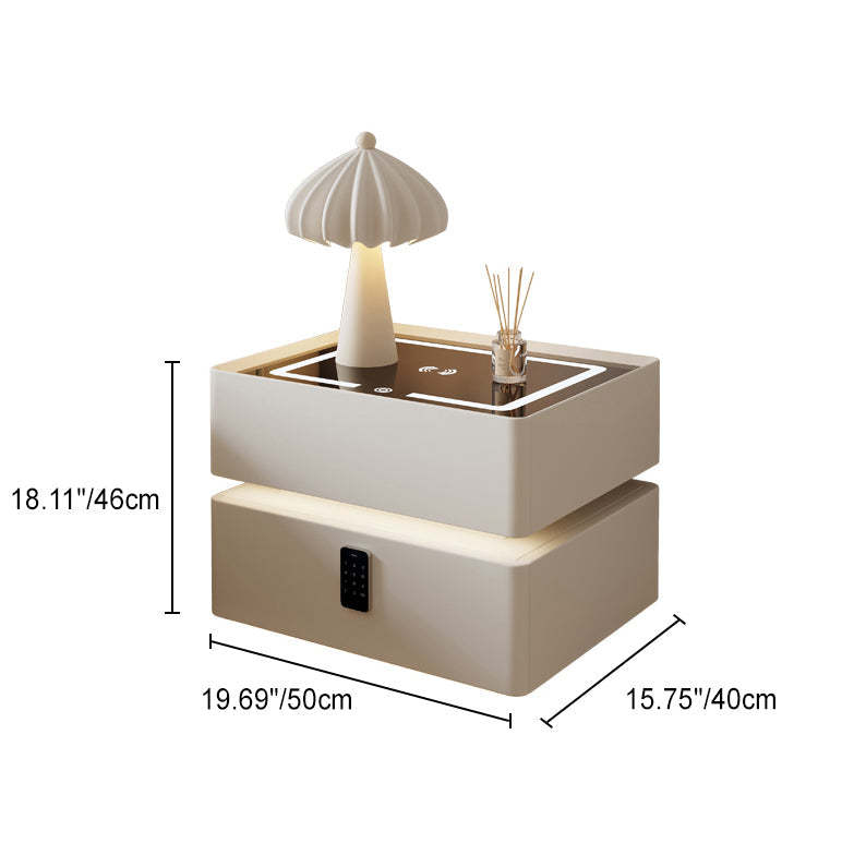 Nordic Glass Sintered Stone 2-Drawer Nightstand — Sensor Light + Wireless Charging + Touch Three - Color Light + Password Lock / Khaki