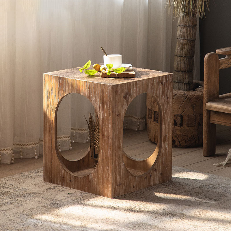 Traditional Rustic Wood Square Side Cabinet
