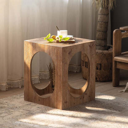 Traditional Rustic Wood Square Side Cabinet