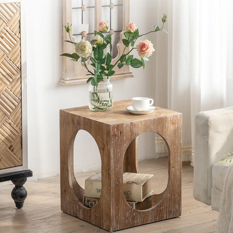Traditional Rustic Wood Square Side Cabinet