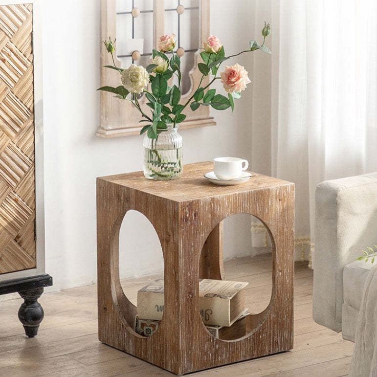 Traditional Rustic Wood Square Side Cabinet
