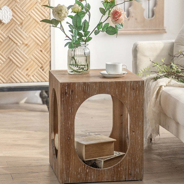 Traditional Rustic Wood Square Side Cabinet