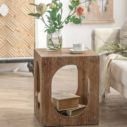 Traditional Rustic Wood Square Side Cabinet