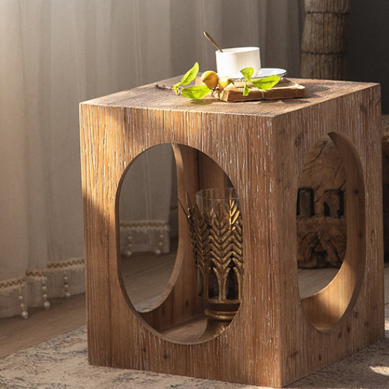 Traditional Rustic Wood Square Side Cabinet