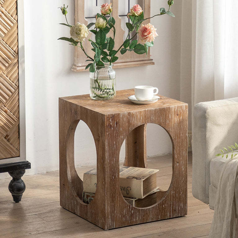 Traditional Rustic Wood Square Side Cabinet