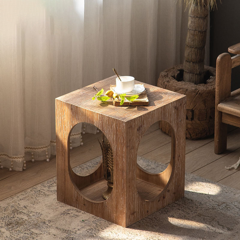 Traditional Rustic Wood Square Side Cabinet — Wood Color