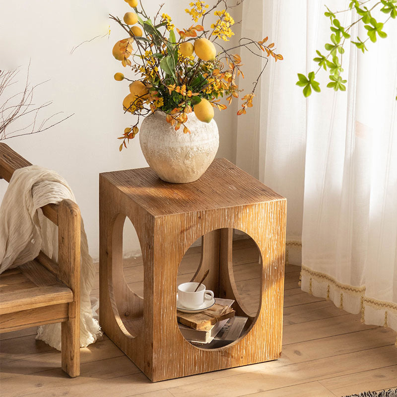 Lighom traditional square rust wood end & side tables