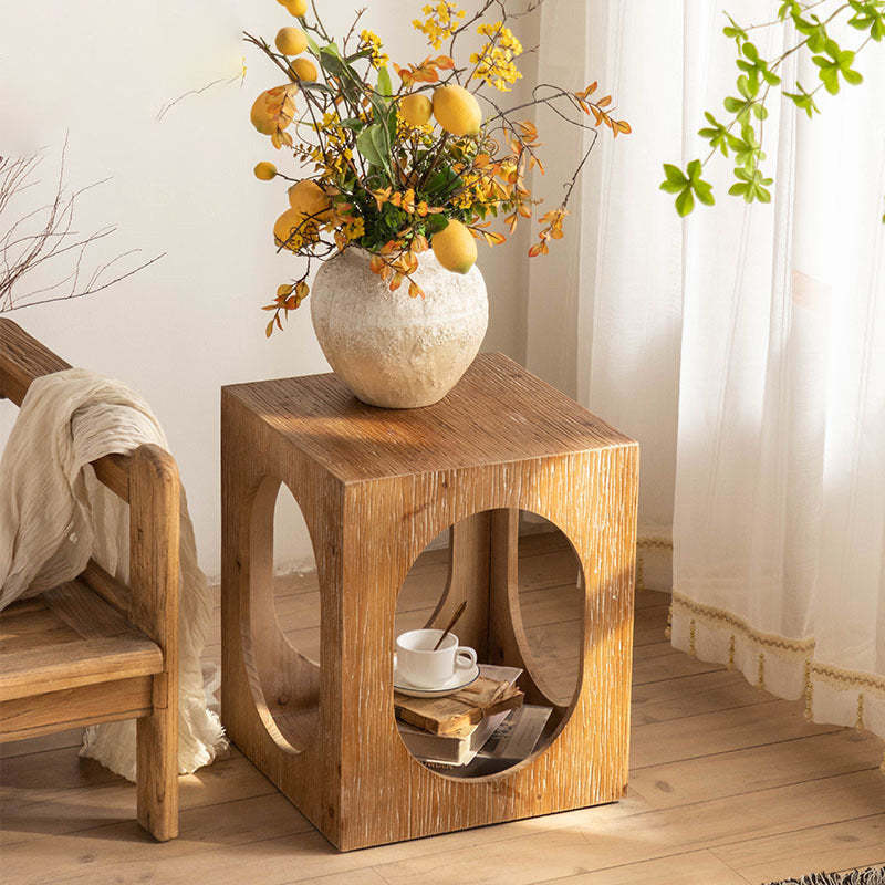 Traditional Rustic Wood Square Side Cabinet