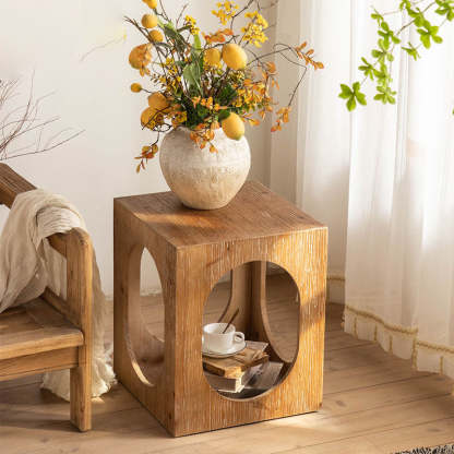 Traditional Rustic Wood Square Side Cabinet