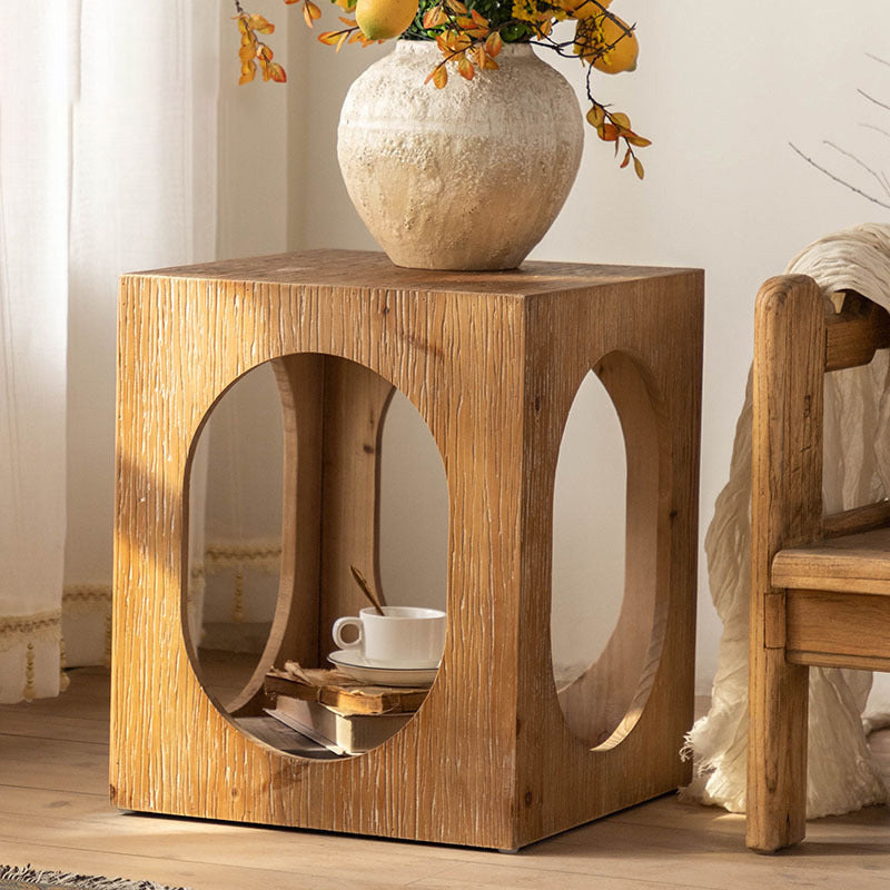 Traditional Rustic Wood Square Side Cabinet