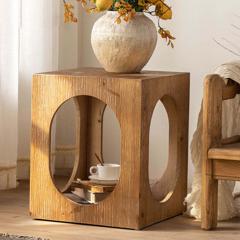 Traditional Rustic Wood Square Side Cabinet
