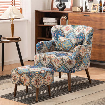 Vintage Fabric Sofa with Armrest Footrest
