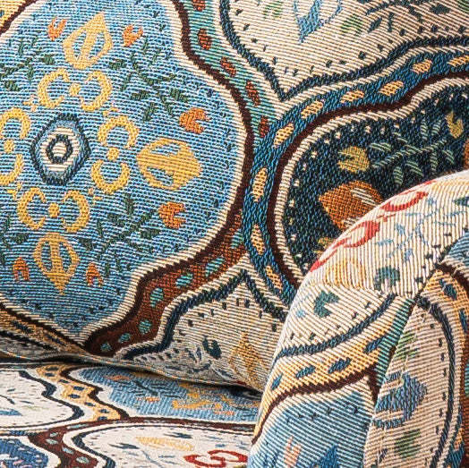Vintage Fabric Sofa with Armrest Footrest