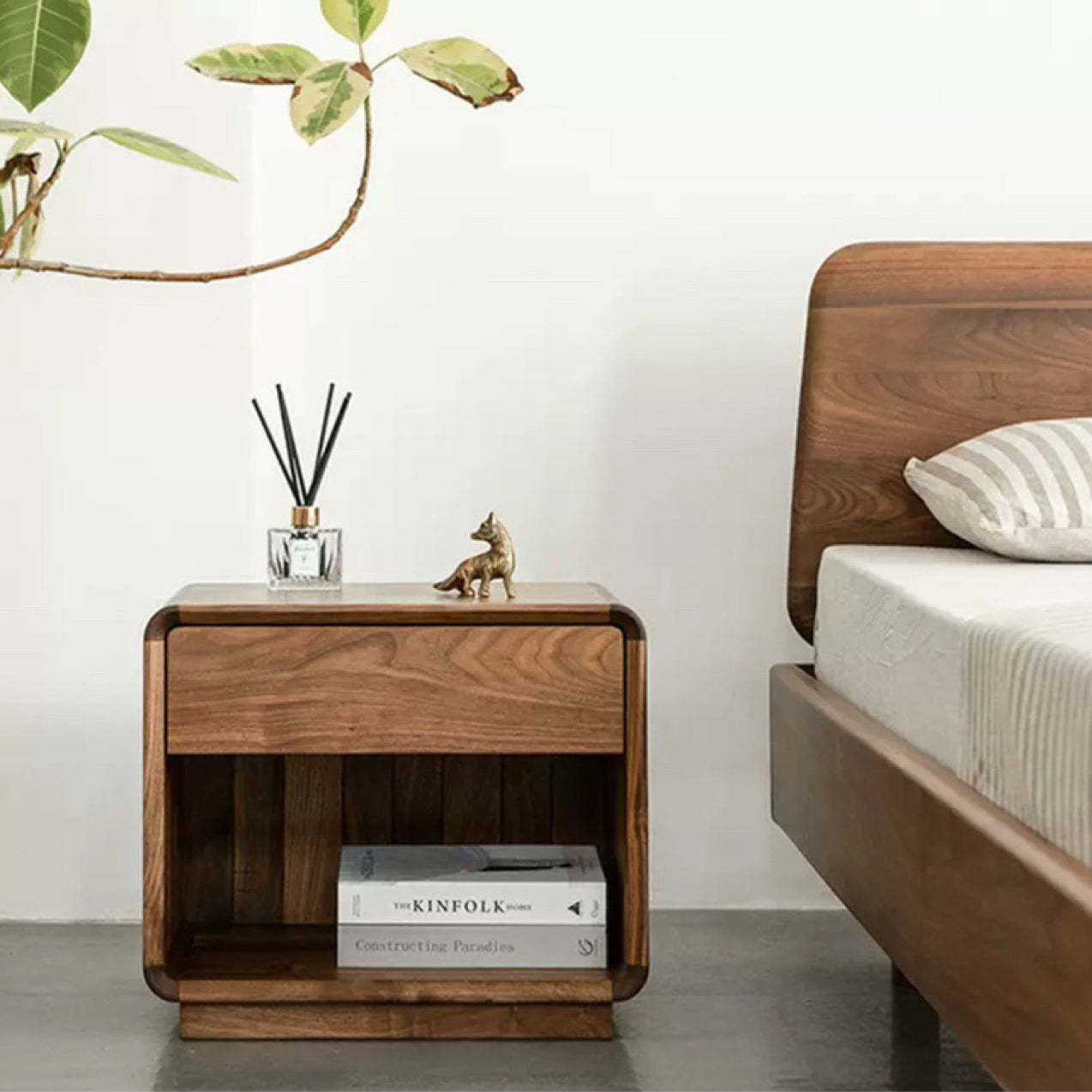 Vintage Walnut 1-Drawer Nightstand