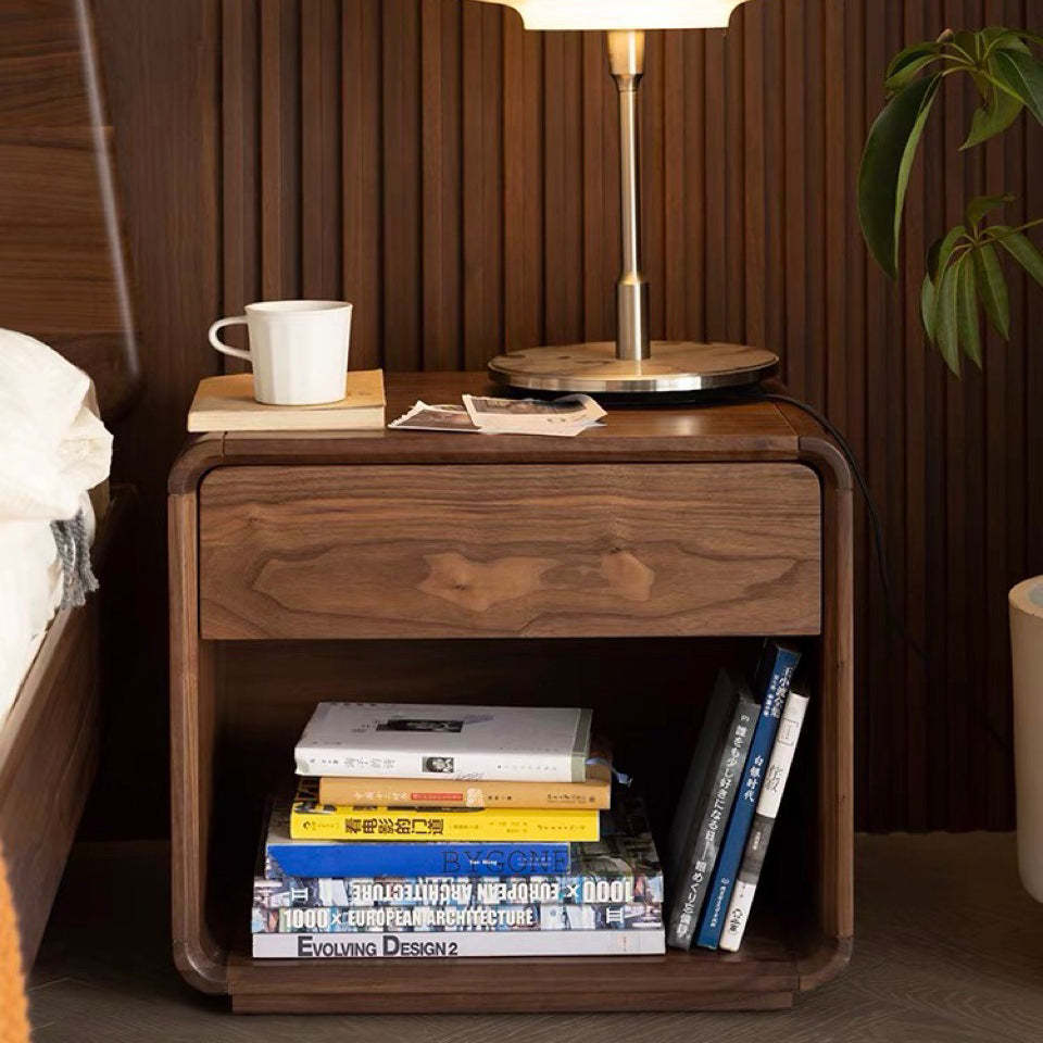 Vintage Walnut 1-Drawer Nightstand