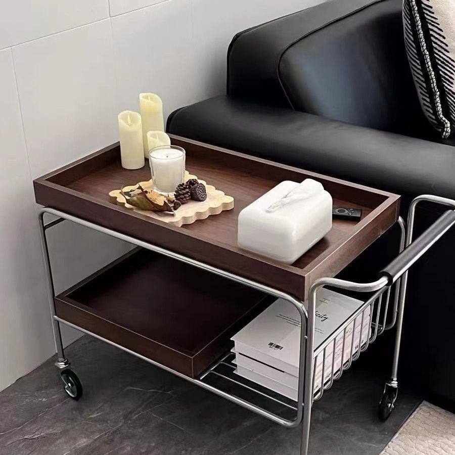Nordic Wood Iron 4-Wheel Side Table