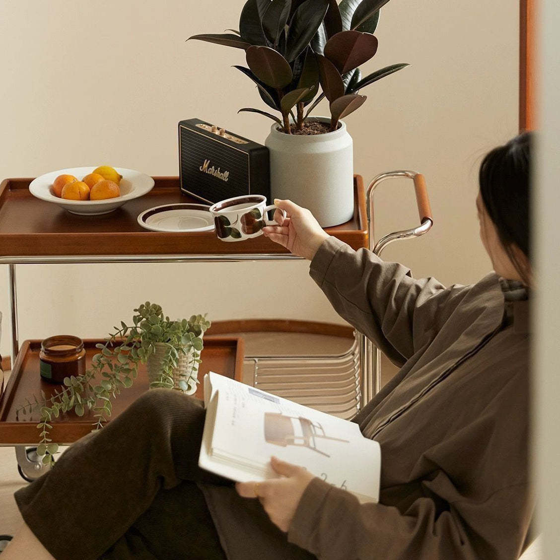 Nordic Wood Iron 4-Wheel Side Table