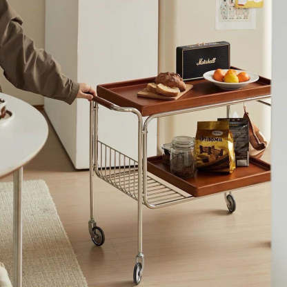 Nordic Wood Iron 4-Wheel Side Table
